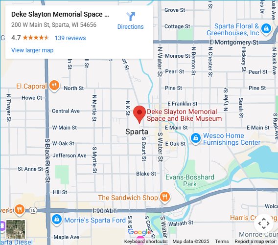 Map of where Deke Slayton Memorial Space & Bicycle Museum is located